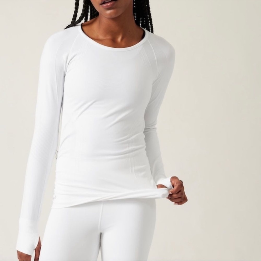 Athleta Speedlight Long Sleeve White Stretch Top XS NEW